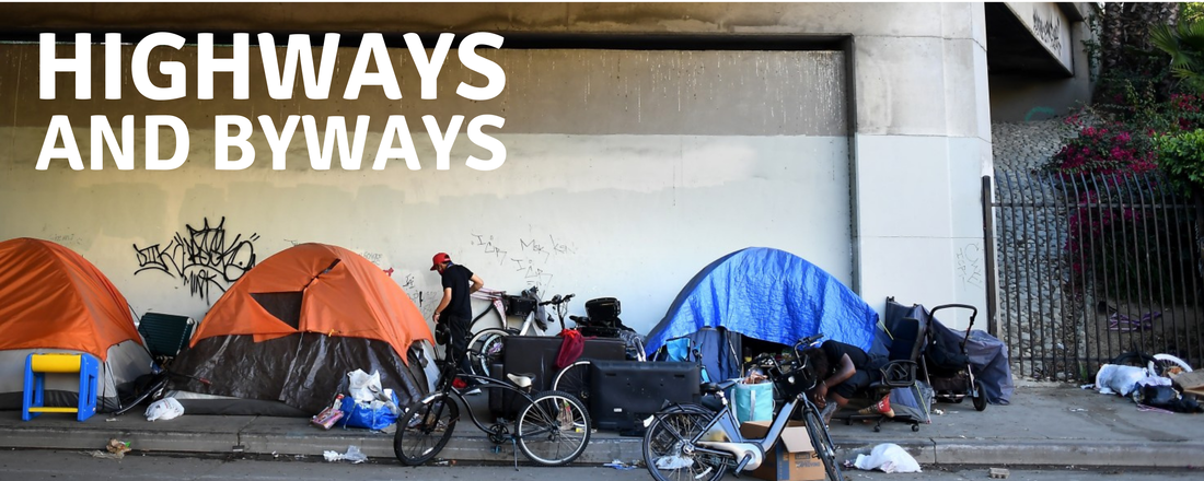 Highways and Byways. A picture of tents underneath an underpass